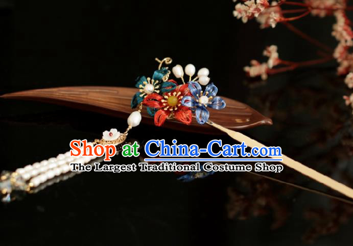 Chinese Handmade Tang Dynasty Princess Pearls Tassel Hairpins Ancient Hanfu Hair Accessories for Women