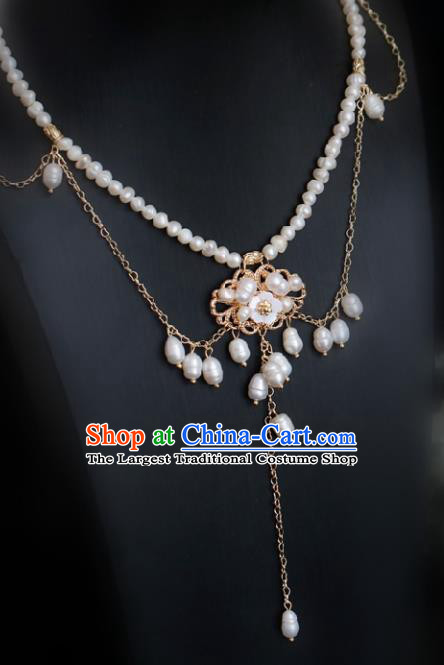 Chinese Traditional Ming Dynasty Pearls Tassel Necklace Handmade Ancient Princess Jewelry Accessories for Women