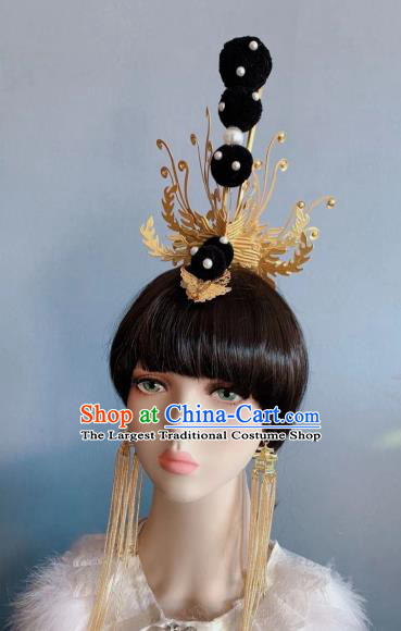 Chinese Handmade Classical Golden Phoenix Hair Crown Ancient Hanfu Hair Accessories for Women