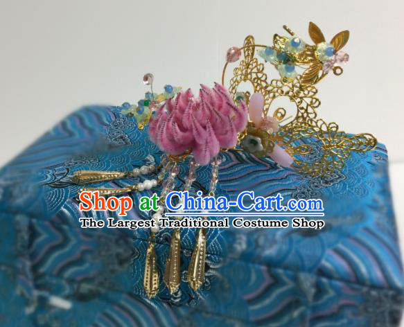 Chinese Traditional Hanfu Wedding Hairpins Golden Tassel Hair Crown Handmade Ancient Princess Hair Accessories for Women