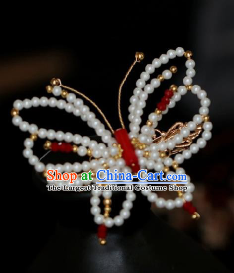 Chinese Handmade Ming Dynasty Princess Pearls Butterfly Hair Claw Hairpins Ancient Hanfu Hair Accessories for Women