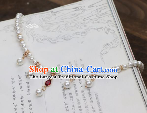 Chinese Traditional Hanfu Red Crystal Necklace Handmade Ancient Princess Necklet Accessories for Women