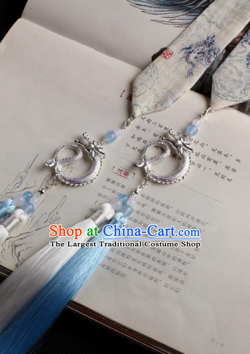 Chinese Traditional Hanfu Ming Dynasty White Ribbon Dragon Headband Handmade Ancient Princess Hair Accessories for Women