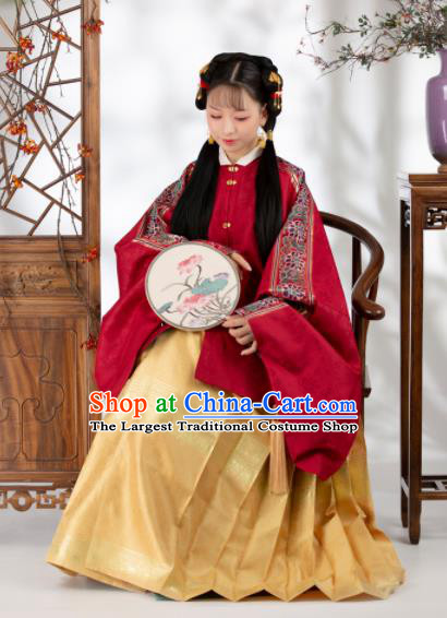 Traditional Chinese Ming Dynasty Nobility Lady Red Blouse Ancient Royal Infanta Historical Costume for Women