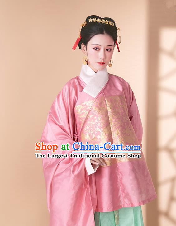 Traditional Chinese Ming Dynasty Royal Infanta Pink Blouse and Green Skirt Ancient Nobility Lady Historical Costumes for Women