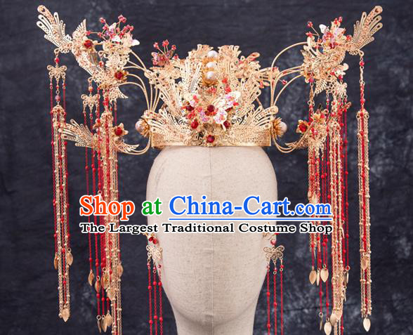 Traditional Chinese Handmade Wedding Tassel Phoenix Coronet Ancient Bride Hair Accessories for Women