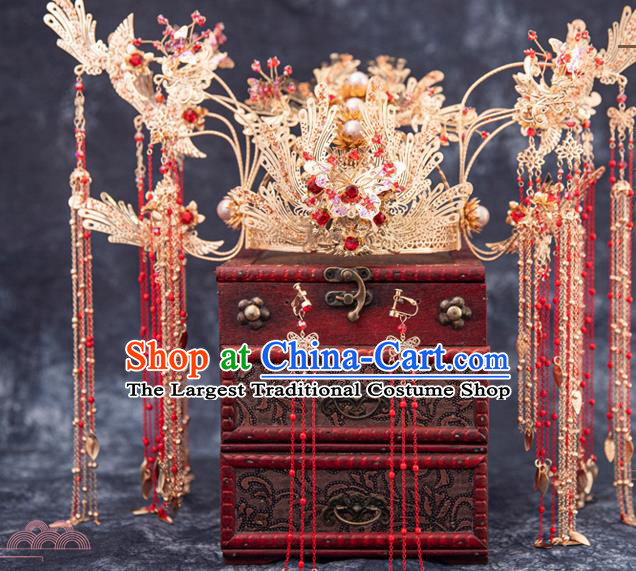 Traditional Chinese Handmade Wedding Tassel Phoenix Coronet Ancient Bride Hair Accessories for Women