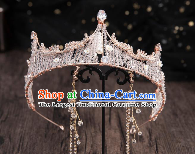 Top Handmade Wedding Bride Beads Royal Crown Baroque Princess Hair Accessories for Women