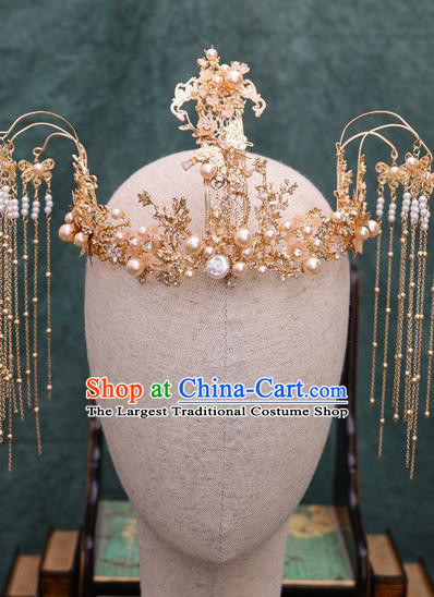 Traditional Chinese Wedding Luxury Tassel Phoenix Coronet Hairpins Handmade Ancient Bride Hair Accessories for Women