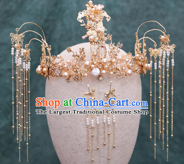 Traditional Chinese Wedding Luxury Tassel Phoenix Coronet Hairpins Handmade Ancient Bride Hair Accessories for Women