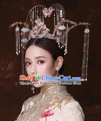 Traditional Chinese Wedding Purple Butterfly Phoenix Coronet Hairpins Handmade Ancient Bride Hair Accessories for Women