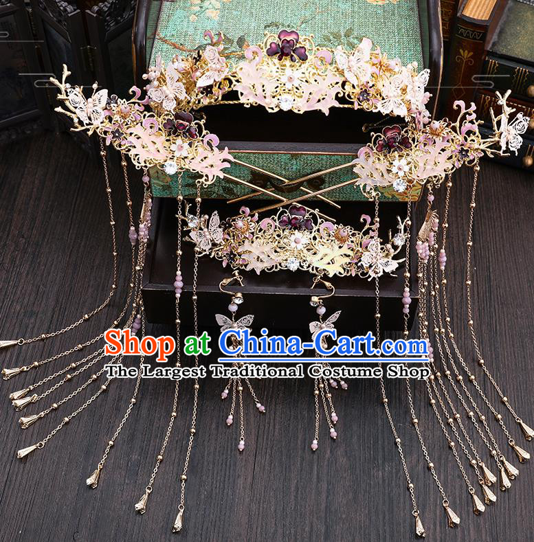 Traditional Chinese Wedding Pink Horn Hair Clasp Hairpins Handmade Ancient Bride Hair Accessories for Women