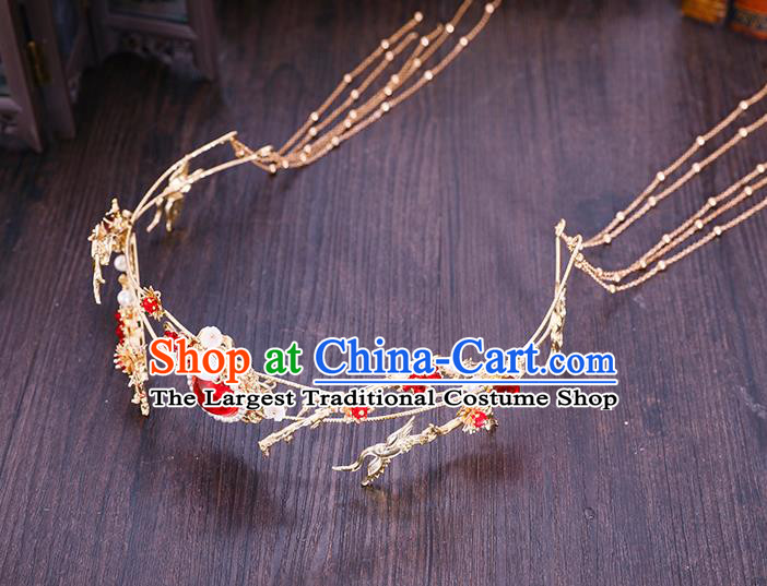 Traditional Chinese Wedding Red Crystal Hair Clasp Hairpins Handmade Ancient Bride Hair Accessories for Women