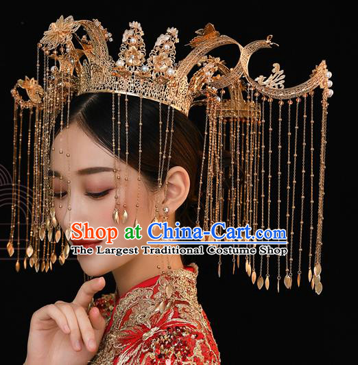 Traditional Chinese Handmade Hair Crown Phoenix Chaplet Hairpins Ancient Bride Hair Accessories for Women