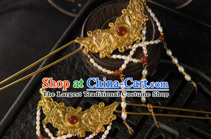 Chinese Traditional Tang Dynasty Court Pearls Tassel Hairpins Handmade Ancient Royal Empress Hair Accessories for Women