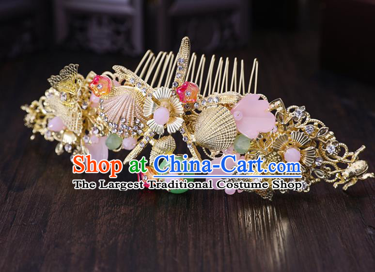 Traditional Chinese Wedding Pink Flowers Hair Combs Tassel Hairpins Handmade Ancient Bride Hair Accessories for Women
