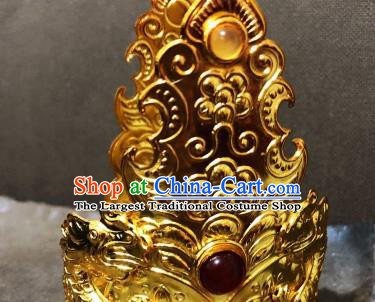 Chinese Traditional Tang Dynasty Golden Hair Crown and Dragon Hairpins Handmade Ancient Prince Hair Accessories for Men