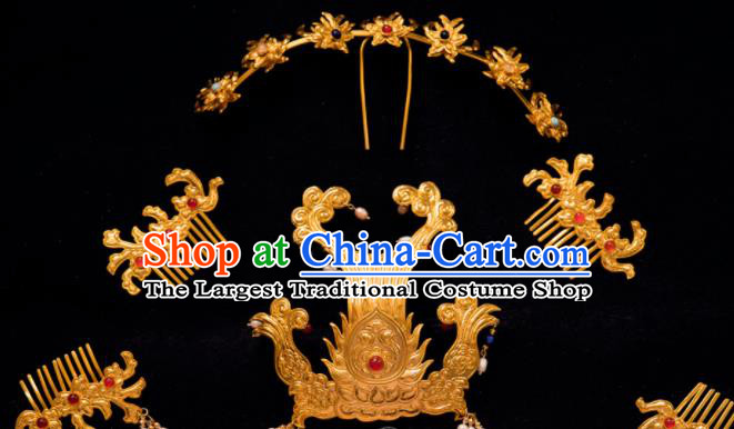 Traditional Chinese Tang Dynasty Empress Pearls Phoenix Coronet Hairpins Handmade Ancient Queen Hair Accessories for Women