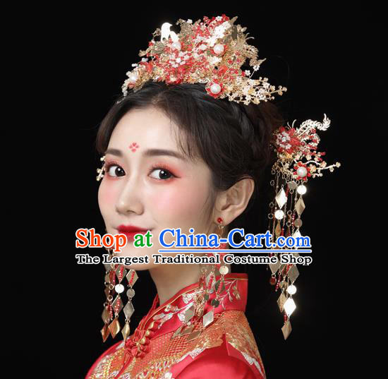 Traditional Handmade Chinese Wedding Phoenix Hair Crown Hairpins Ancient Bride Hair Accessories for Women
