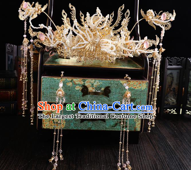 Traditional Handmade Chinese Wedding Beads Phoenix Hair Comb Hairpins Ancient Bride Hair Accessories for Women