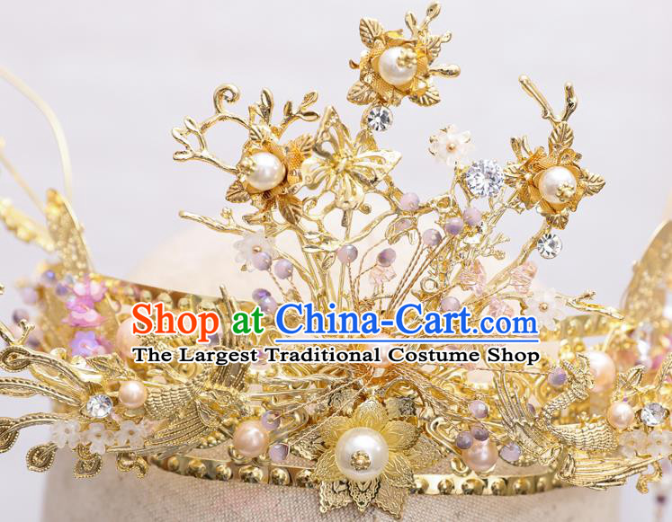 Traditional Chinese Wedding Phoenix Coronet Hairpins Handmade Ancient Bride Hair Accessories for Women