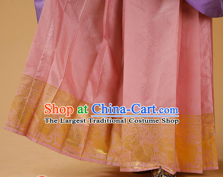 Traditional Chinese Court Mistress Purple Blouse and Skirt Ancient Ming Dynasty Patrician Dowager Historical Costumes for Women