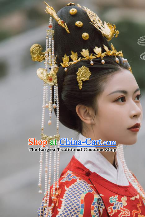 Traditional Chinese Ming Dynasty Empress Phoenix Hair Comb Dragon Tassel Hairpins Handmade Ancient Queen Hair Accessories for Women