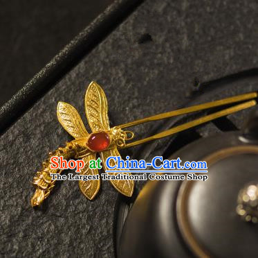 Chinese Traditional Tang Dynasty Agate Dragonfly Hairpins Handmade Ancient Royal Empress Hair Accessories for Women