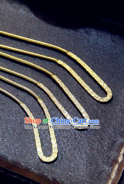 Chinese Traditional Tang Dynasty Princess Golden Carving Hairpins Handmade Ancient Royal Empress Hair Accessories for Women