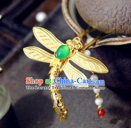 Chinese Traditional Ming Dynasty Golden Dragonfly Tassel Hairpins Handmade Ancient Royal Princess Hair Accessories for Women