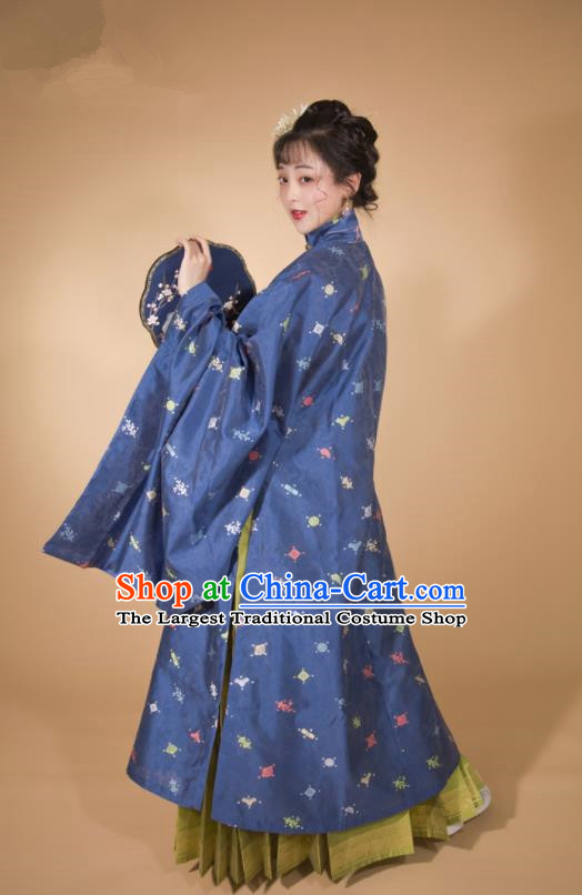 Traditional Chinese Ming Dynasty Patrician Lady Hanfu Navy Robe and Skirt Ancient Royal Infanta Historical Costumes for Women