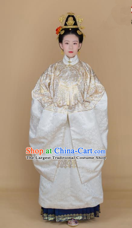 Traditional Chinese Ancient Infanta White Hanfu Dress Ming Dynasty Duchess Historical Costumes for Women