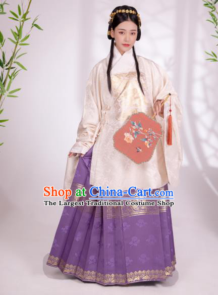 Traditional Chinese Ancient Patrician Female White Silk Blouse and Skirt Ming Dynasty Royal Infanta Historical Costumes for Women