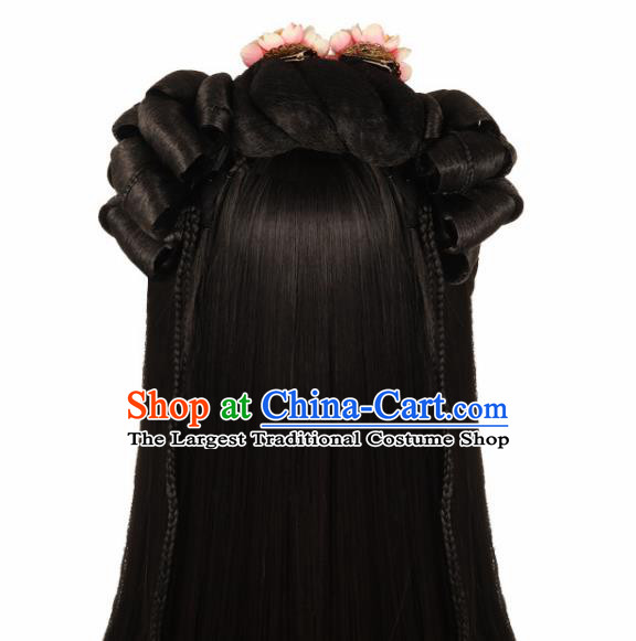 Chinese Traditional Song Dynasty Female Swordsman Wigs Ancient Fairy Princess Wig Sheath for Women