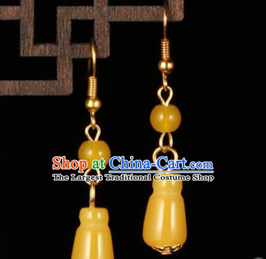 Traditional Chinese Hanfu Yellow Jade Earrings Handmade Ancient Princess Ear Accessories for Women