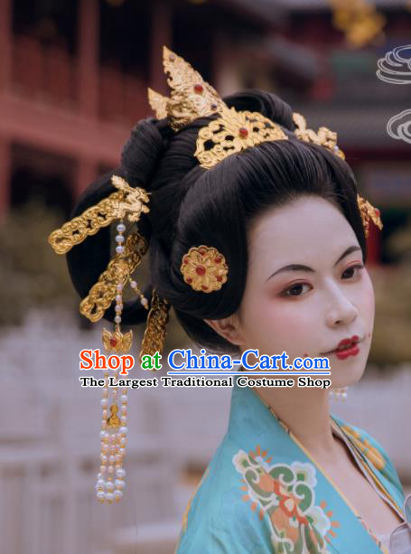 Traditional Chinese Tang Dynasty Empress Hair Crown and Hairpins Ancient Court Queen Hair Accessories for Women