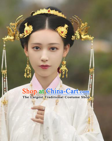 Traditional Chinese Ming Dynasty Princess Hair Crown and Phoenix Hairpins Ancient Court Queen Hair Accessories for Women