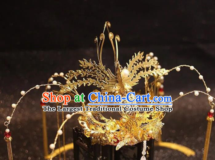 Traditional Chinese Golden Phoenix Coronet Hairpins Ancient Court Queen Hair Accessories for Women