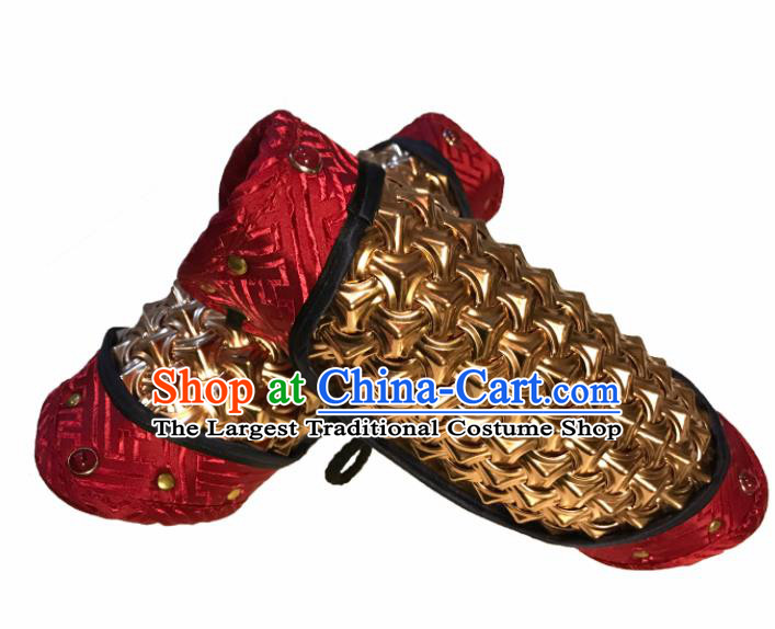 Traditional Chinese Ming Dynasty Imperial Guards Red Bracer Handmade Ancient Swordsman Wrist Guard for Men