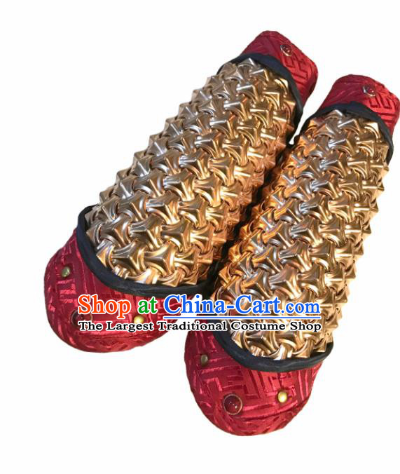 Traditional Chinese Ming Dynasty Imperial Guards Red Bracer Handmade Ancient Swordsman Wrist Guard for Men