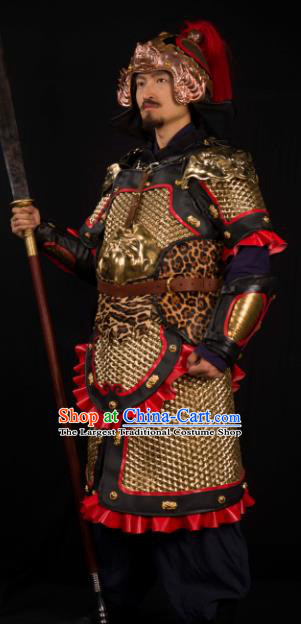 Traditional Chinese Song Dynasty General Helmet and Armour Ancient Soldier Costume for Men