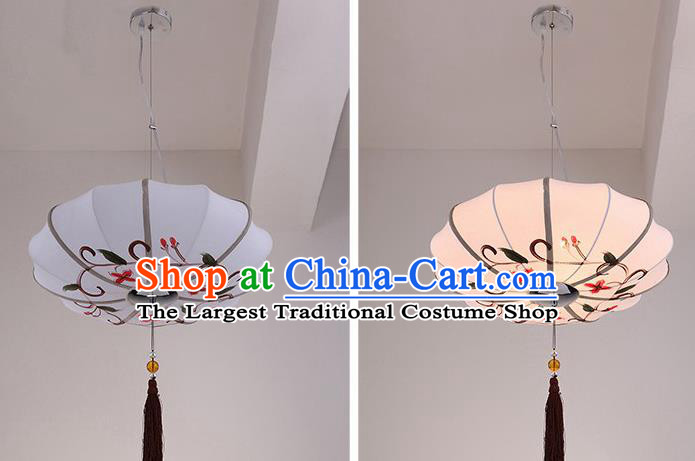 Chinese Traditional Printing Bird Hanging Lantern Handmade New Year Lamp White Cloth Palace Lanterns