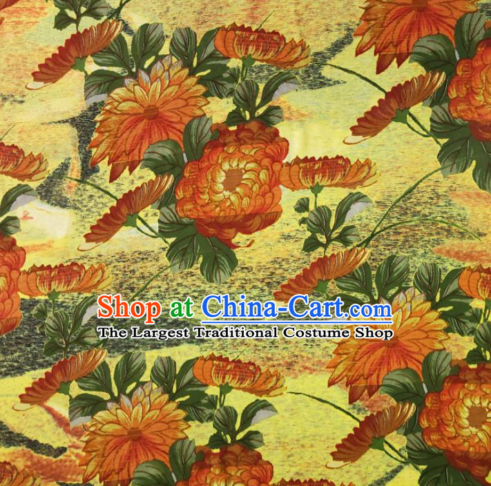 Chinese Traditional Chrysanthemum Pattern Yellow Silk Fabric Mulberry Silk Fabric Hanfu Dress Material