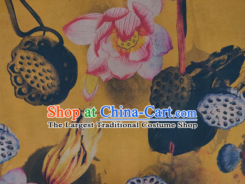 Chinese Traditional Lotus Pattern Yellow Silk Fabric Mulberry Silk Fabric Hanfu Dress Material