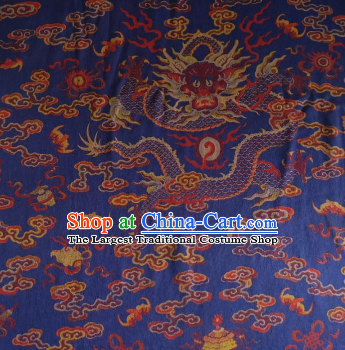 Chinese Traditional Cloud Dragon Pattern Blue Silk Fabric Mulberry Silk Fabric Hanfu Dress Material