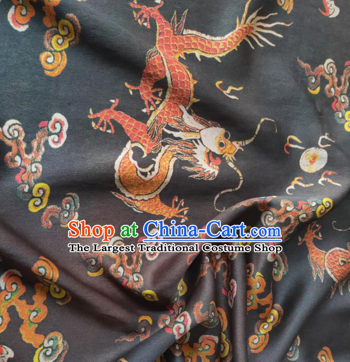 Chinese Traditional Cloud Dragon Pattern Black Silk Fabric Mulberry Silk Fabric Hanfu Dress Material