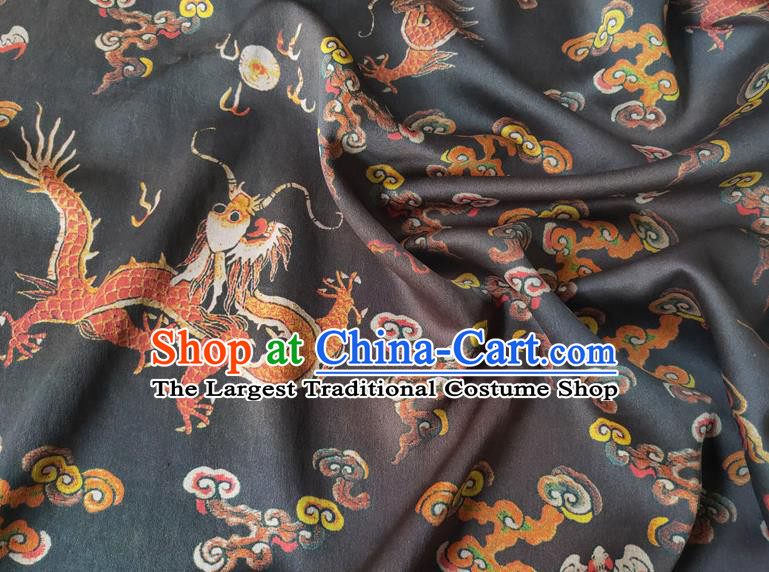 Chinese Traditional Cloud Dragon Pattern Black Silk Fabric Mulberry Silk Fabric Hanfu Dress Material