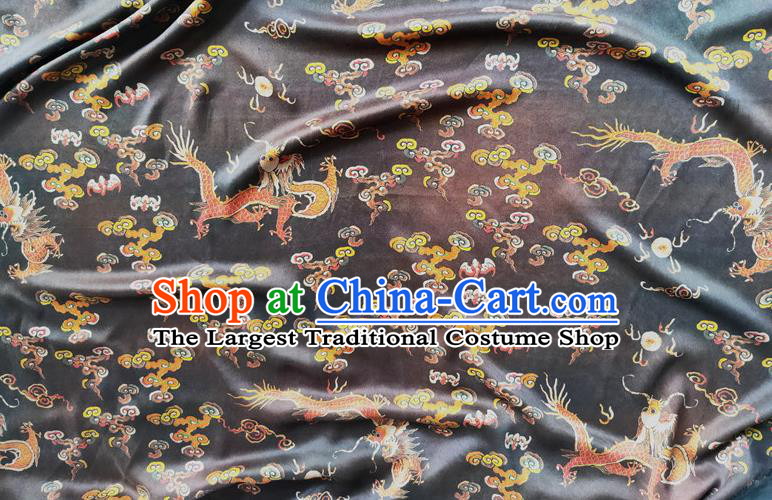 Chinese Traditional Cloud Dragon Pattern Black Silk Fabric Mulberry Silk Fabric Hanfu Dress Material