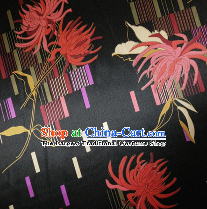 Chinese Traditional Red Spider Lily Pattern Black Silk Fabric Mulberry Silk Fabric Hanfu Dress Material