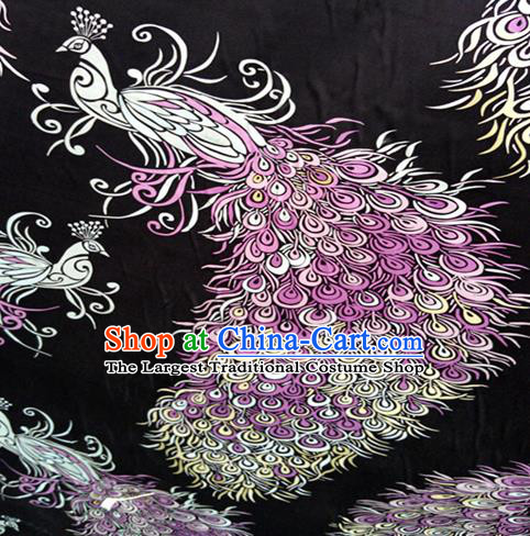 Chinese Traditional Peacock Pattern Black Silk Fabric Mulberry Silk Fabric Hanfu Dress Material